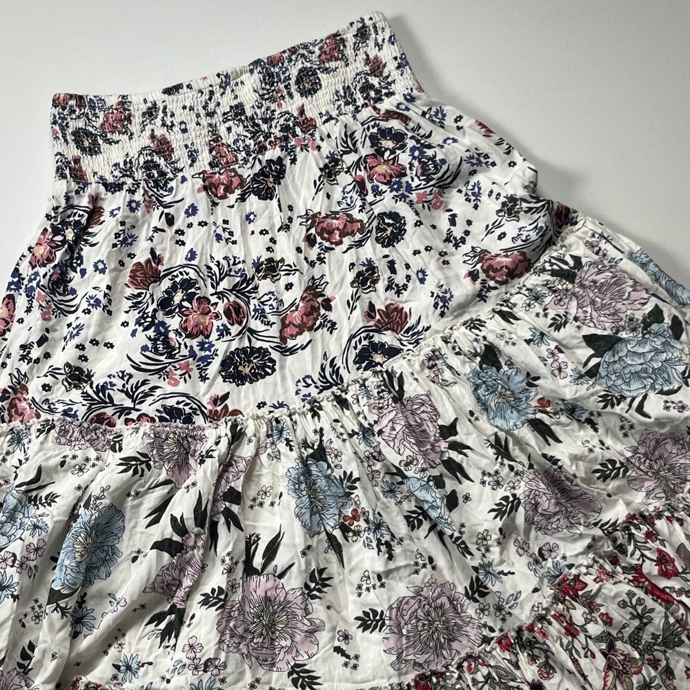 Premise Tiered Floral Midi Skirt Sz S Smocked Waist Boho 100% Rayon Fit & Flair